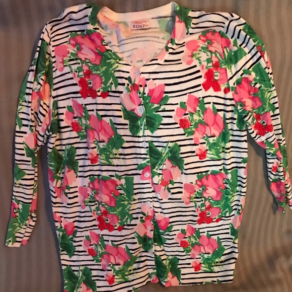 Merona Sweaters - Merona b&w striped with floral print cardigan
